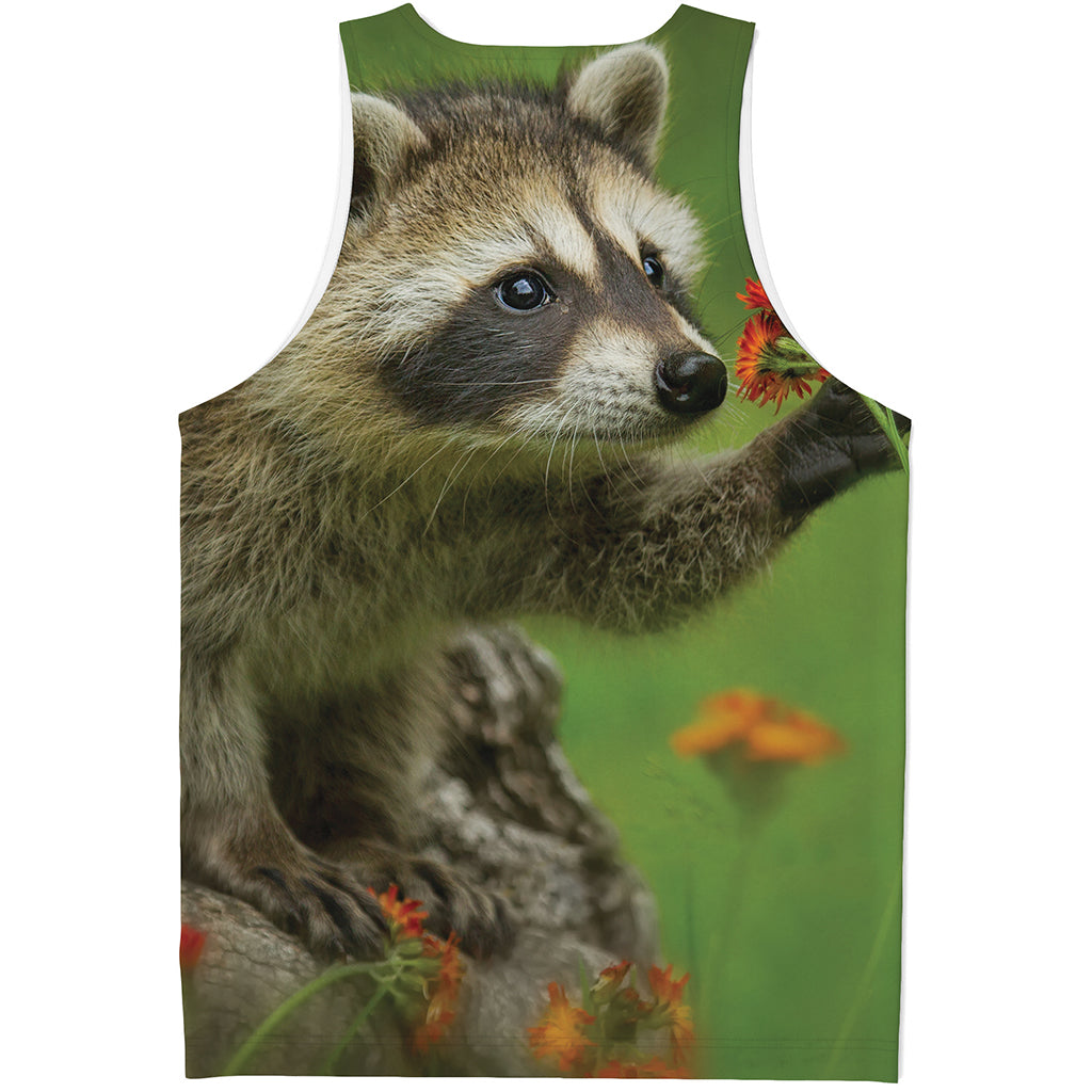 Raccoon And Flower Print Men's Tank Top
