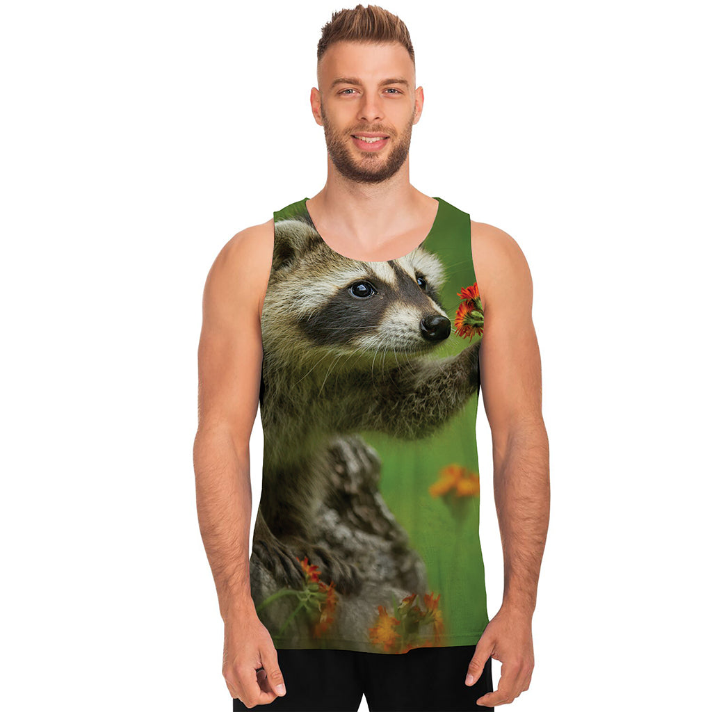 Raccoon And Flower Print Men's Tank Top