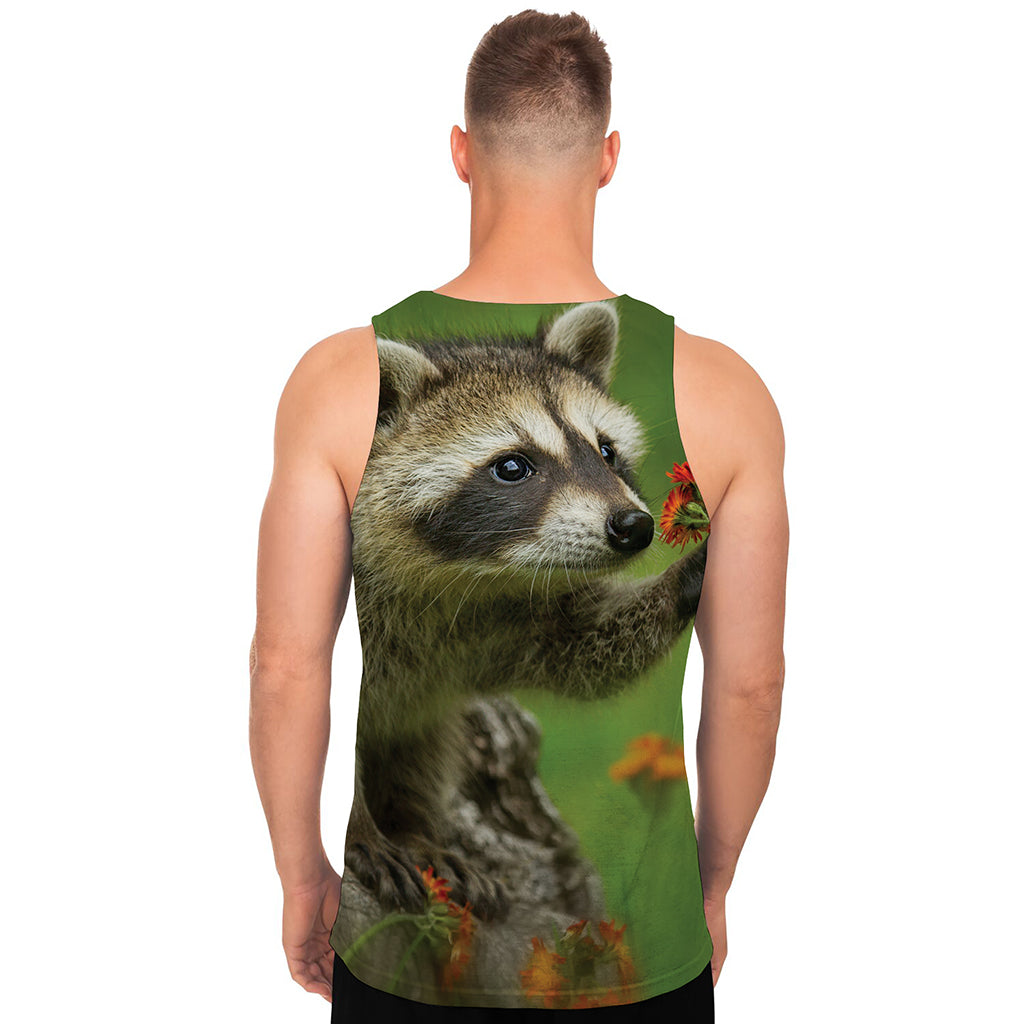 Raccoon And Flower Print Men's Tank Top