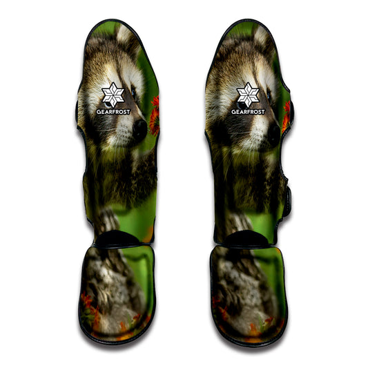 Raccoon And Flower Print Muay Thai Shin Guard