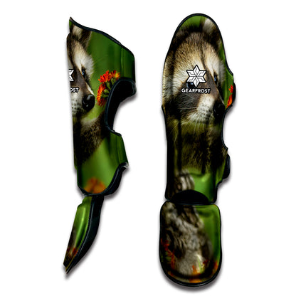 Raccoon And Flower Print Muay Thai Shin Guard
