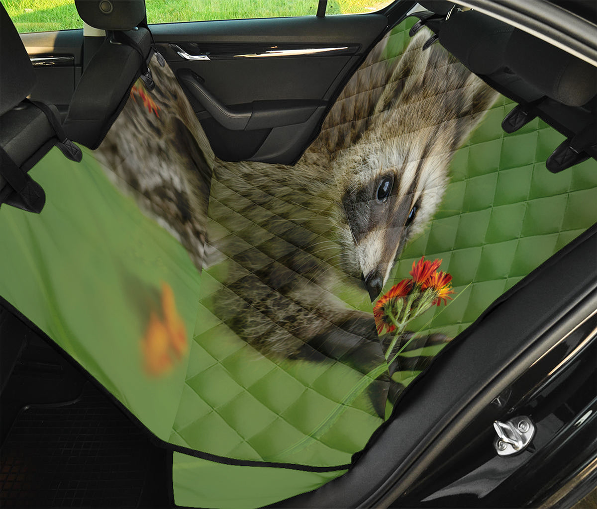 Raccoon And Flower Print Pet Car Back Seat Cover