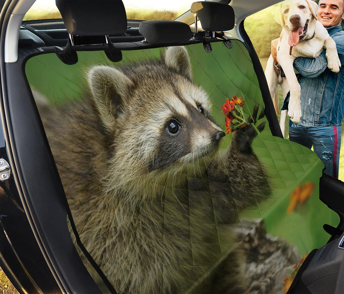 Raccoon And Flower Print Pet Car Back Seat Cover