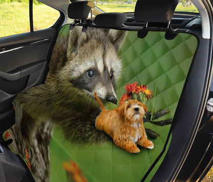 Raccoon And Flower Print Pet Car Back Seat Cover