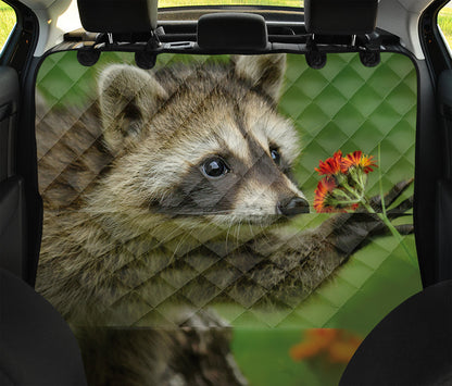 Raccoon And Flower Print Pet Car Back Seat Cover