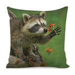 Raccoon And Flower Print Pillow Cover