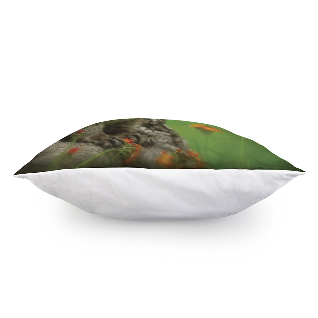 Raccoon And Flower Print Pillow Cover