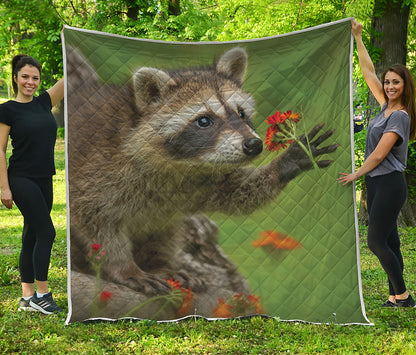 Raccoon And Flower Print Quilt