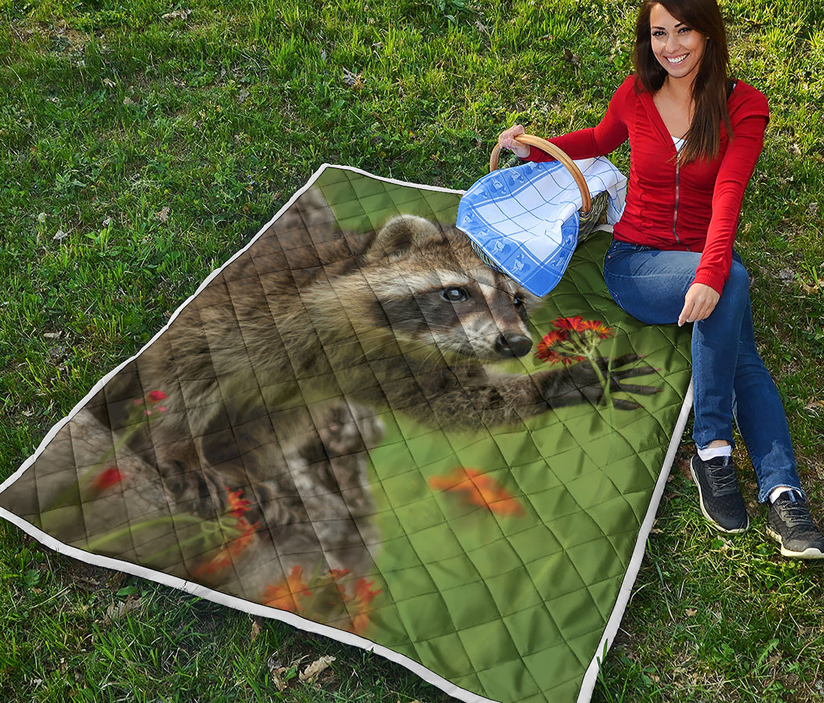 Raccoon And Flower Print Quilt