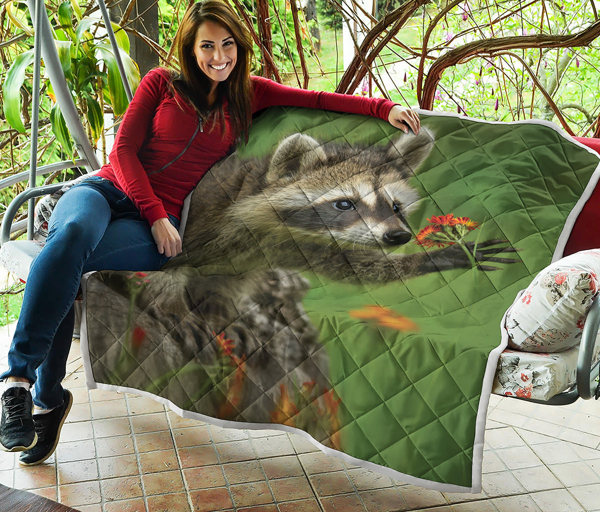 Raccoon And Flower Print Quilt