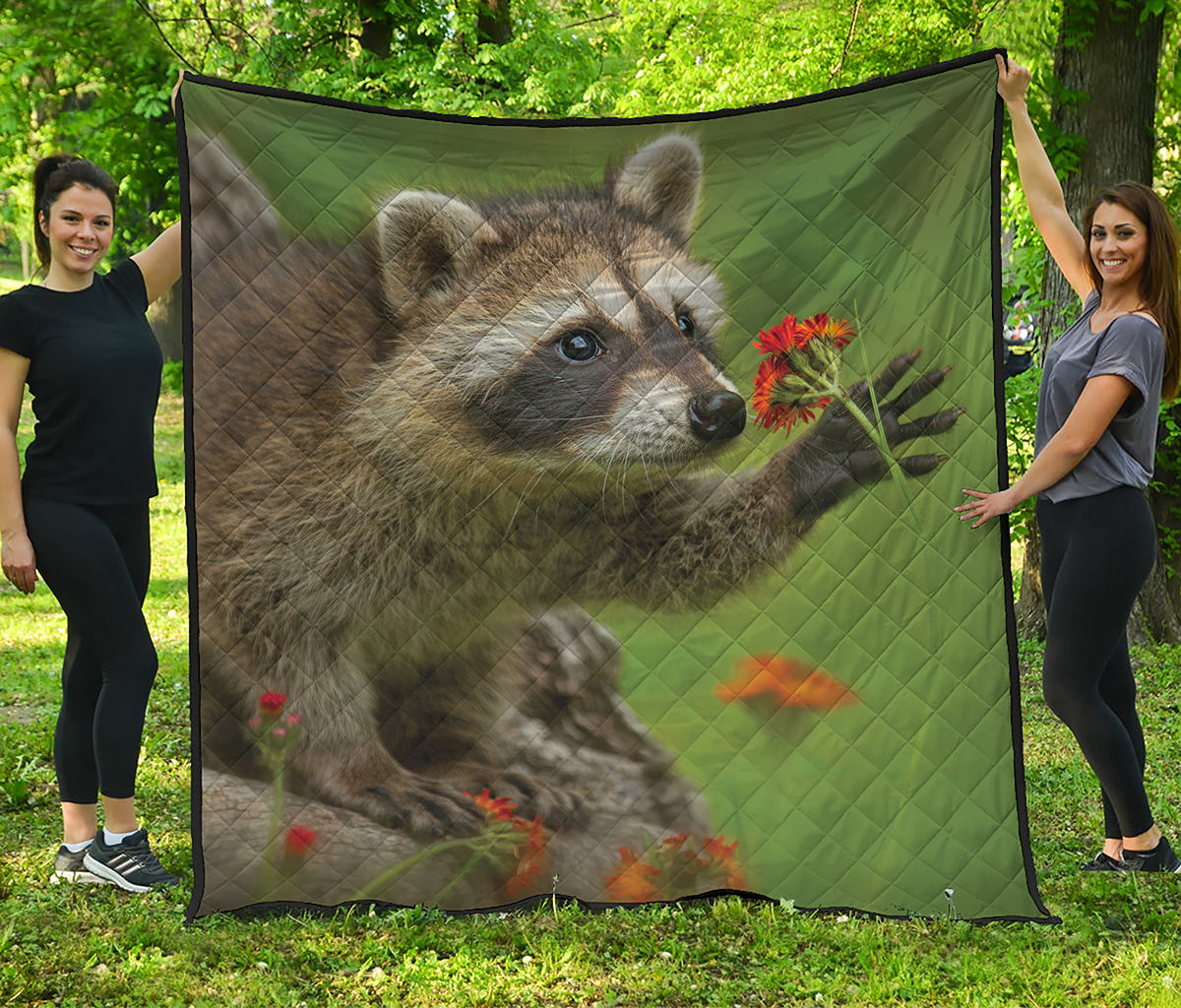 Raccoon And Flower Print Quilt