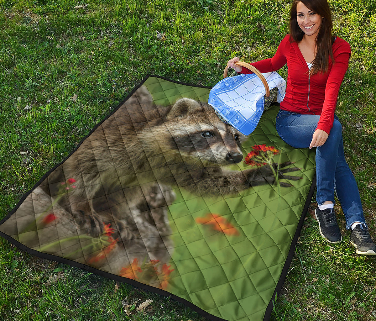 Raccoon And Flower Print Quilt