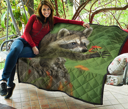 Raccoon And Flower Print Quilt