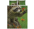 Raccoon And Flower Print Quilt Bed Set