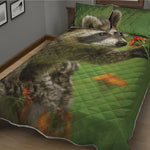 Raccoon And Flower Print Quilt Bed Set