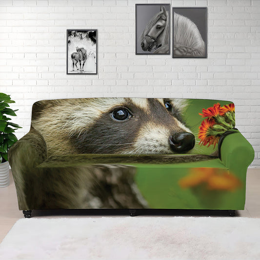 Raccoon And Flower Print Sofa Cover