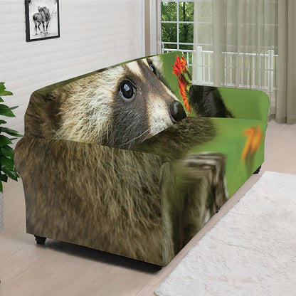 Raccoon And Flower Print Sofa Cover