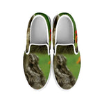 Raccoon And Flower Print White Slip On Shoes