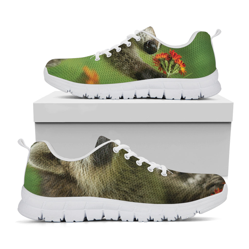Raccoon And Flower Print White Sneakers