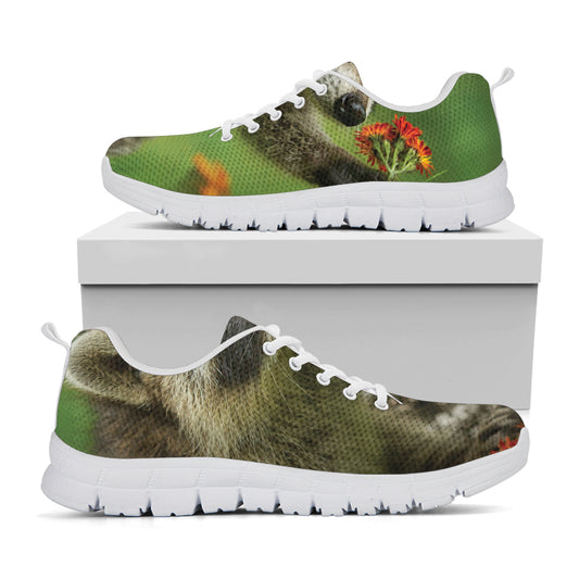 Raccoon And Flower Print White Sneakers