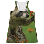 Raccoon And Flower Print Women's Racerback Tank Top