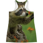Raccoon And Flower Print Women's Racerback Tank Top