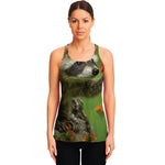 Raccoon And Flower Print Women's Racerback Tank Top