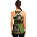Raccoon And Flower Print Women's Racerback Tank Top