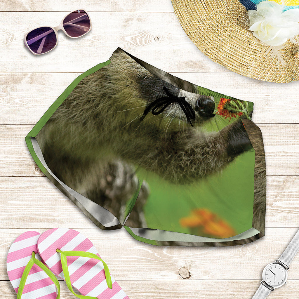 Raccoon And Flower Print Women's Shorts