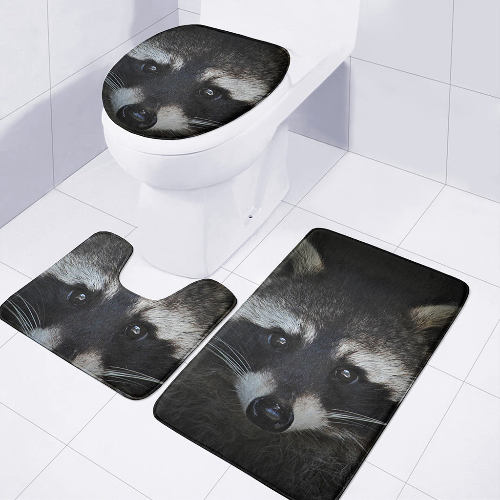 Raccoon Portrait Print 3 Piece Bath Mat Set