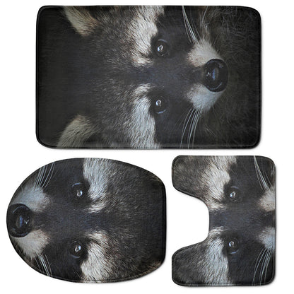 Raccoon Portrait Print 3 Piece Bath Mat Set