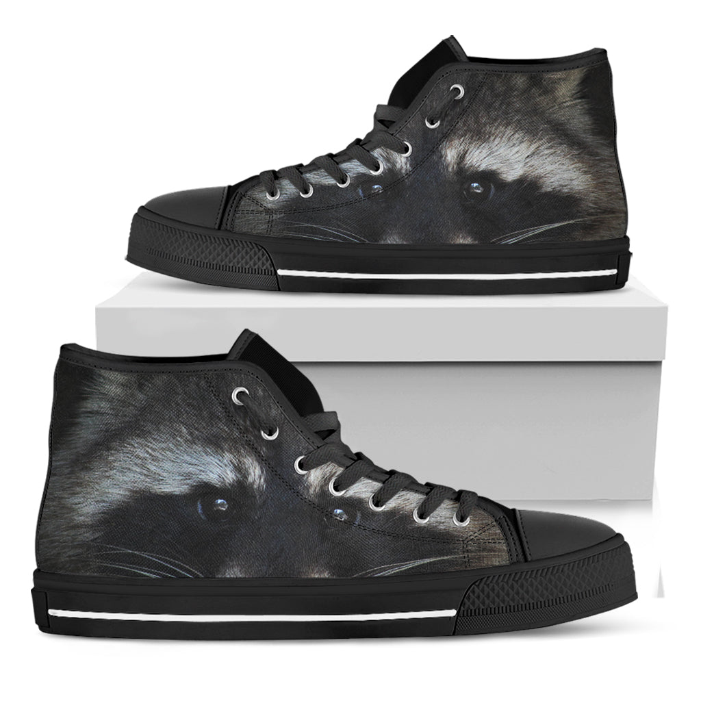 Raccoon Portrait Print Black High Top Shoes
