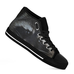Raccoon Portrait Print Black High Top Shoes