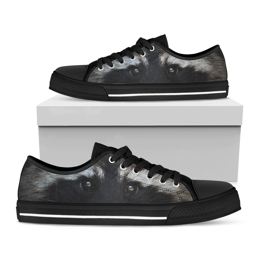 Raccoon Portrait Print Black Low Top Shoes