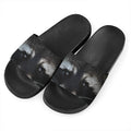 Raccoon Portrait Print Black Slide Sandals