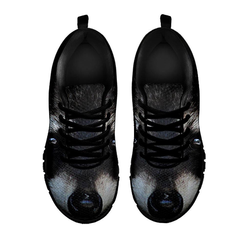 Raccoon Portrait Print Black Sneakers