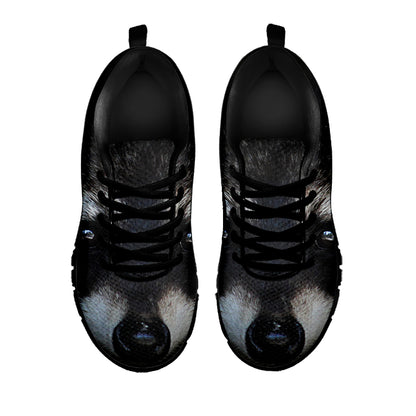 Raccoon Portrait Print Black Sneakers