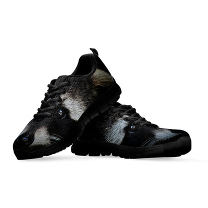 Raccoon Portrait Print Black Sneakers