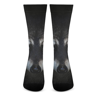 Raccoon Portrait Print Crew Socks