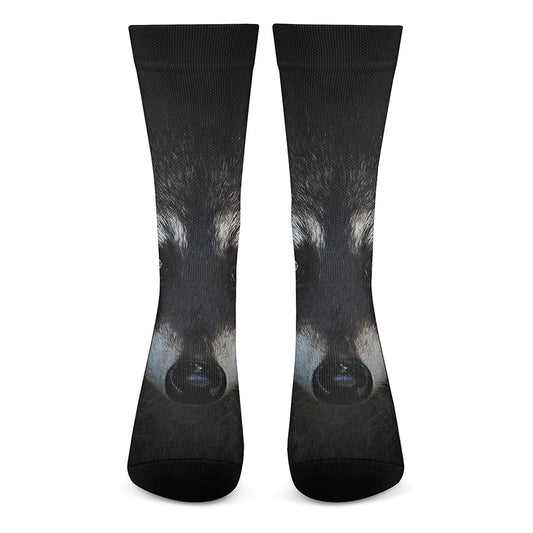 Raccoon Portrait Print Crew Socks