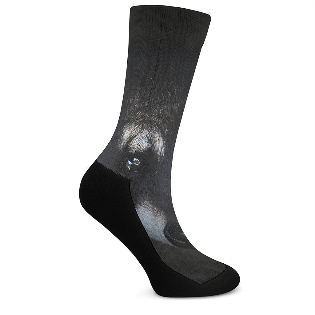 Raccoon Portrait Print Crew Socks
