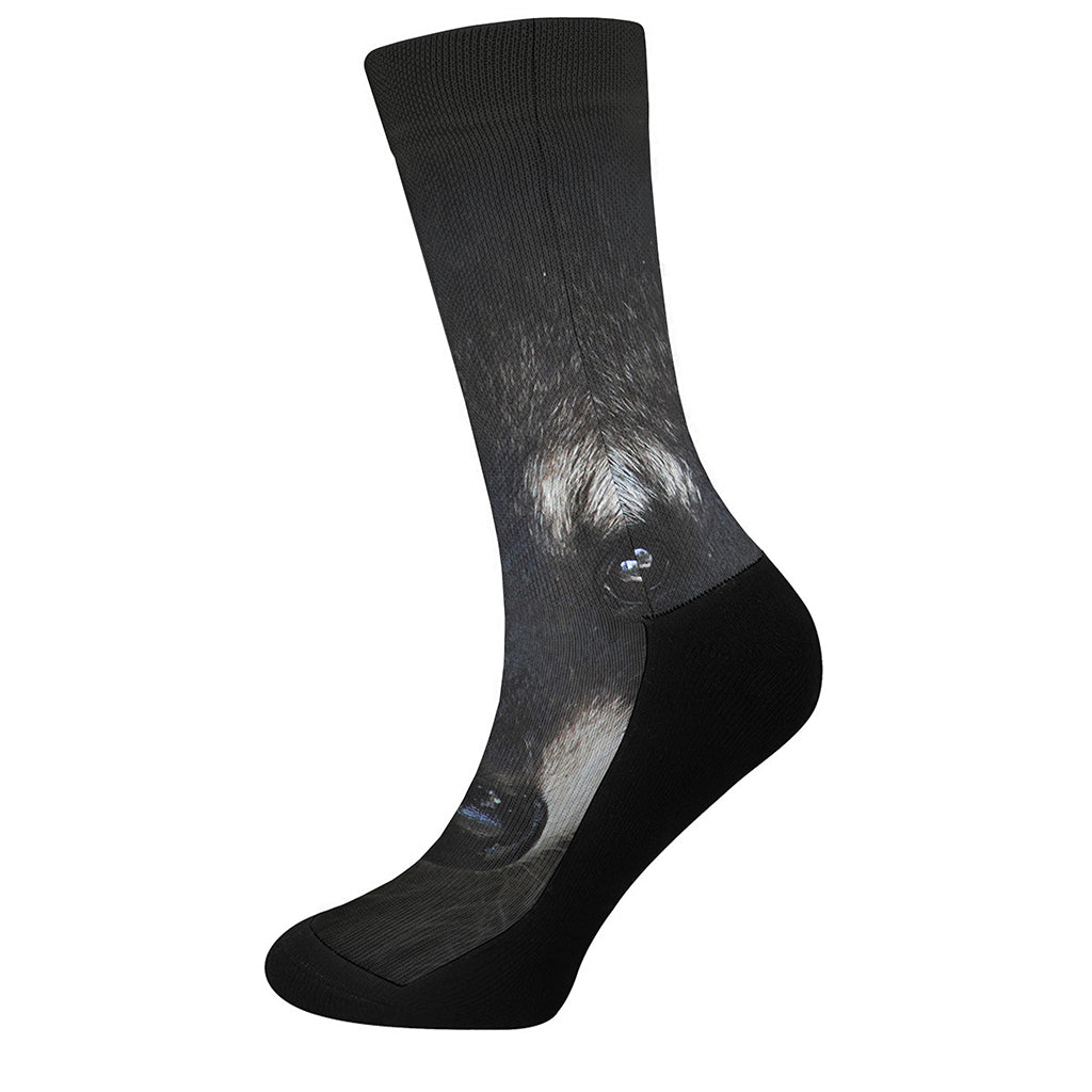Raccoon Portrait Print Crew Socks