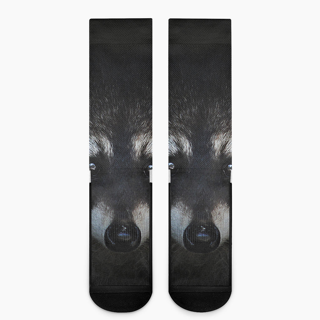 Raccoon Portrait Print Crew Socks