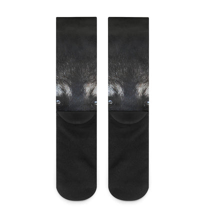 Raccoon Portrait Print Crew Socks