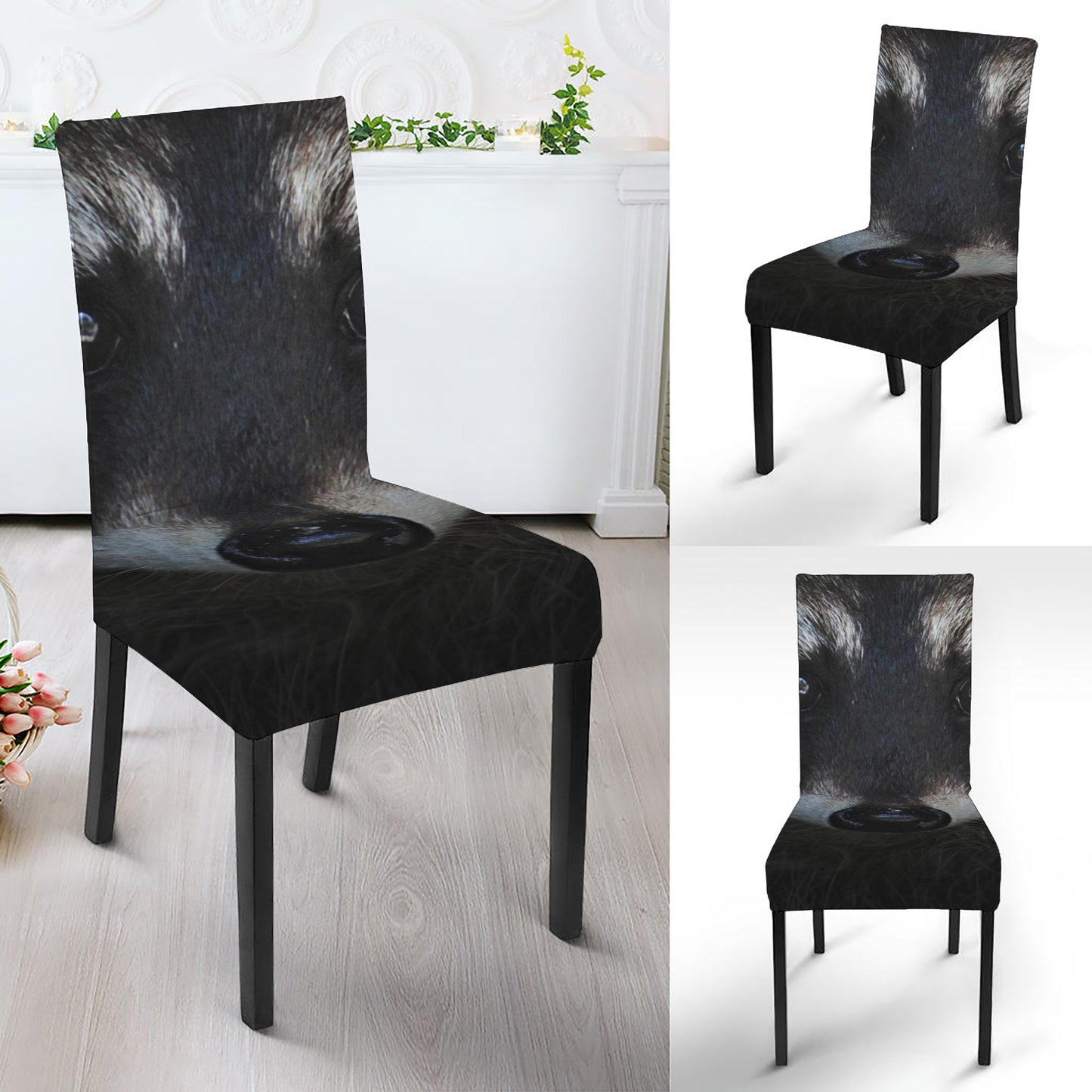 Raccoon Portrait Print Dining Chair Slipcover