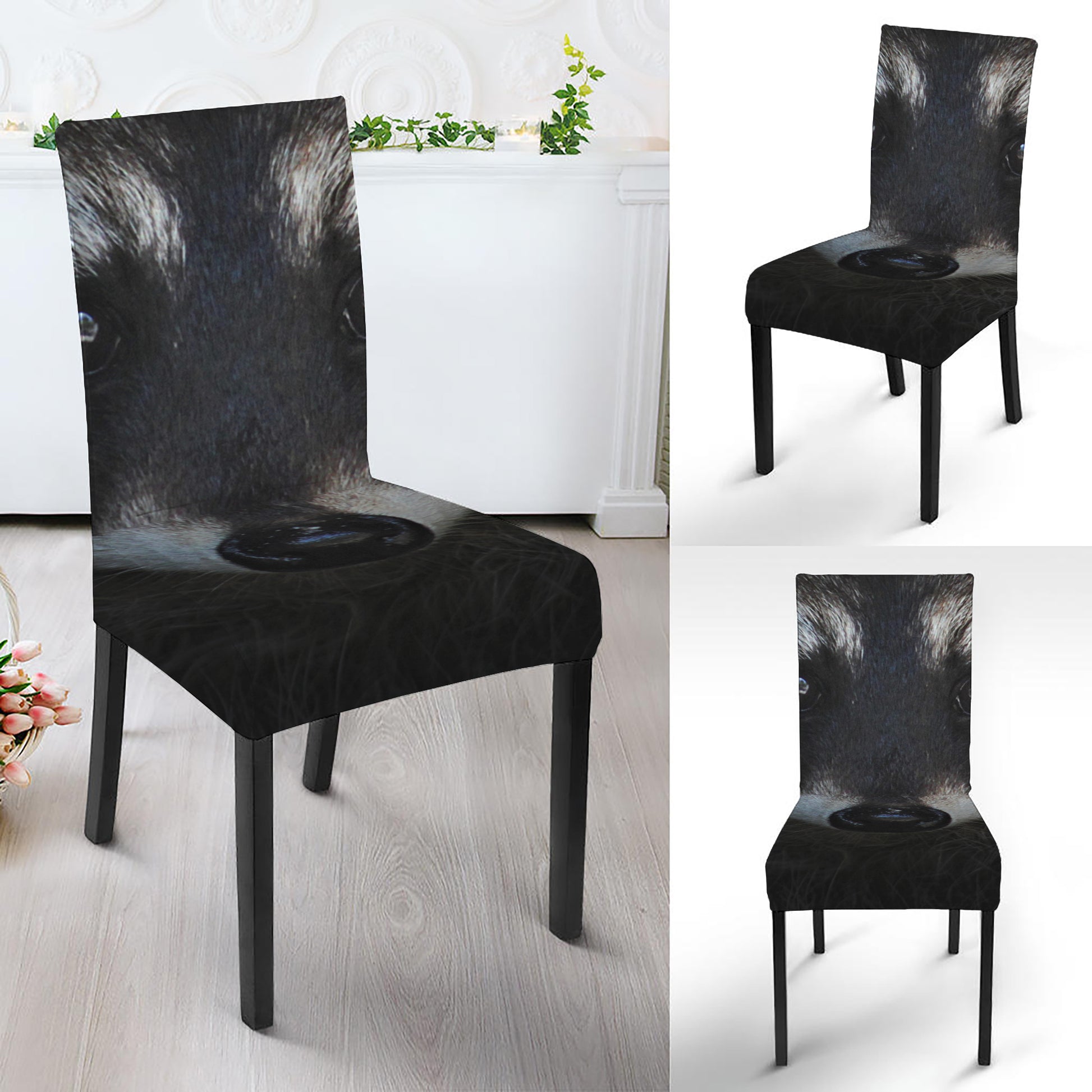 Raccoon Portrait Print Dining Chair Slipcover