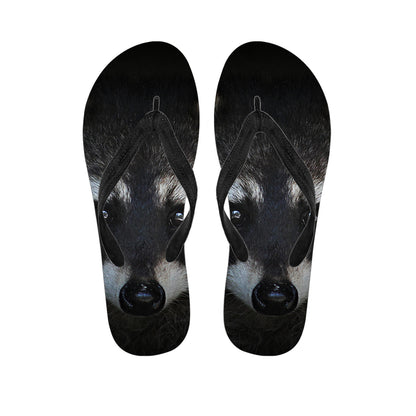 Raccoon Portrait Print Flip Flops