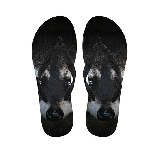 Raccoon Portrait Print Flip Flops