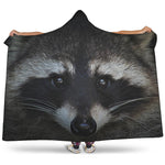 Raccoon Portrait Print Hooded Blanket