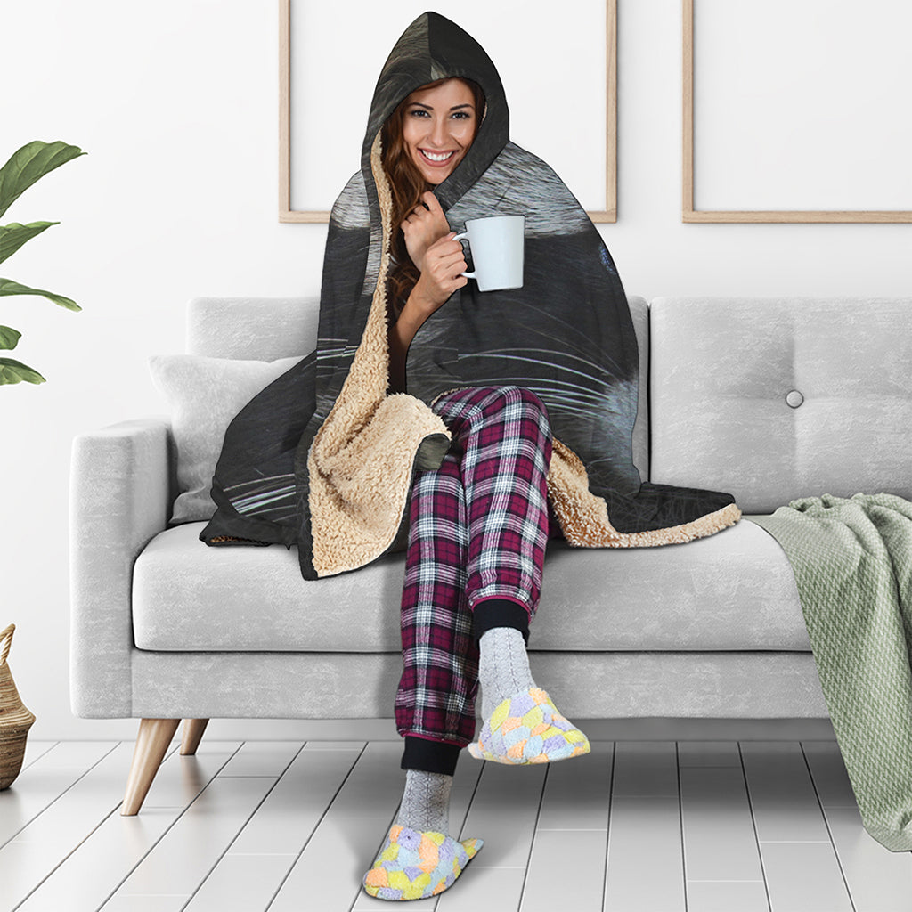 Raccoon Portrait Print Hooded Blanket